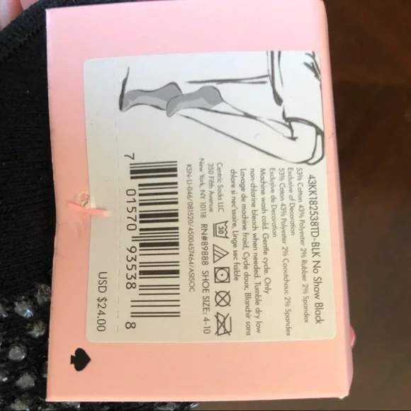 NWT Kate Spade 2 pair anti-slip grip no slow black barre socks - Picture 6 of 7